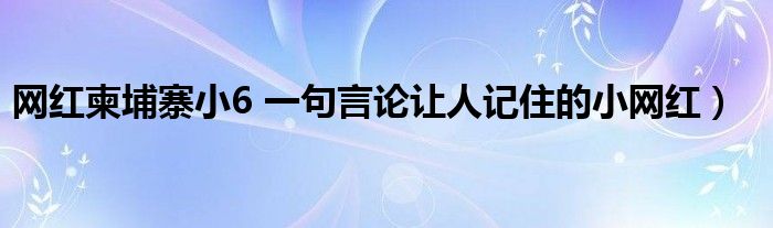 网红柬埔寨小6 一句言论让人记住的小网红）