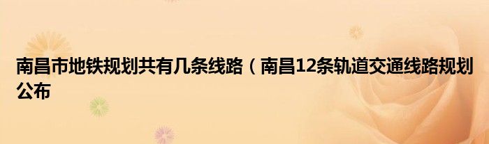 南昌市地铁规划共有几条线路（南昌12条轨道交通线路规划公布