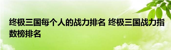 终极三国每个人的战力排名 终极三国战力指数榜排名