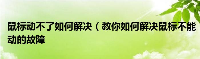 鼠标动不了如何解决（教你如何解决鼠标不能动的故障