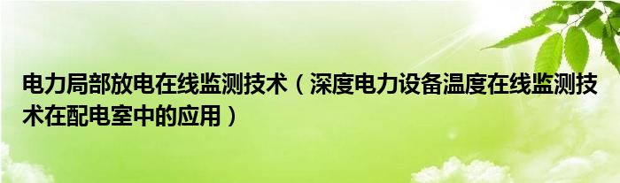 电力局部放电在线监测技术（深度电力设备温度在线监测技术在配电室中的应用）