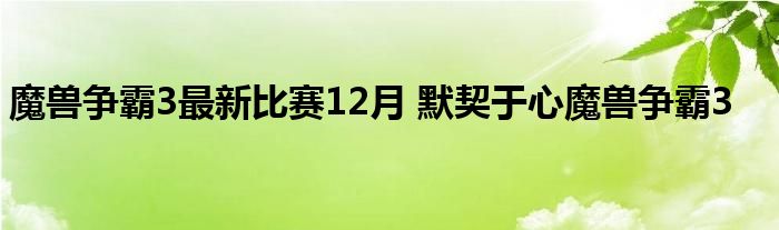 魔兽争霸3最新比赛12月 默契于心魔兽争霸3