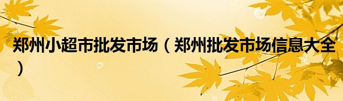 郑州小超市批发市场（郑州批发市场信息大全）