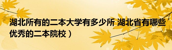 湖北所有的二本大学有多少所 湖北省有哪些优秀的二本院校）