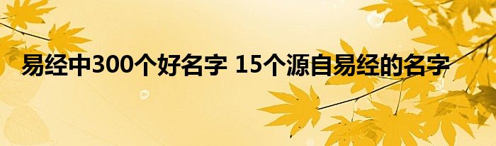 易经中300个好名字 15个源自易经的名字