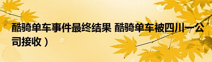 酷骑单车事件最终结果 酷骑单车被四川一公司接收）