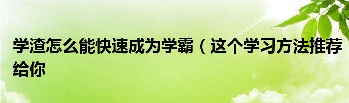 学渣怎么能快速成为学霸（这个学习方法推荐给你