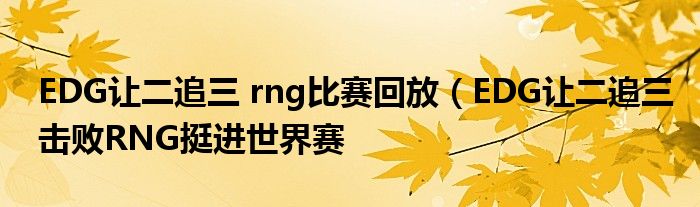 EDG让二追三 rng比赛回放（EDG让二追三击败RNG挺进世界赛