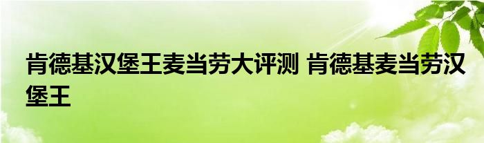 肯德基汉堡王麦当劳大评测 肯德基麦当劳汉堡王