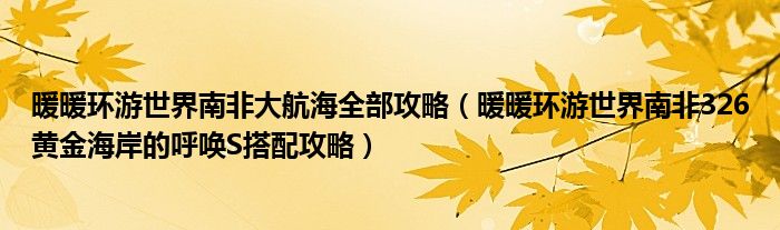 暖暖环游世界南非大航海全部攻略（暖暖环游世界南非326黄金海岸的呼唤S搭配攻略）