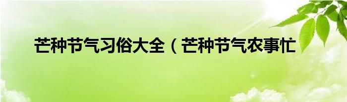 芒种节气习俗大全（芒种节气农事忙