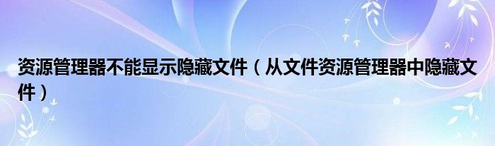 资源管理器不能显示隐藏文件（从文件资源管理器中隐藏文件）