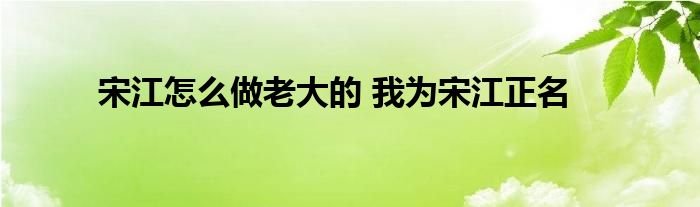 宋江怎么做老大的 我为宋江正名