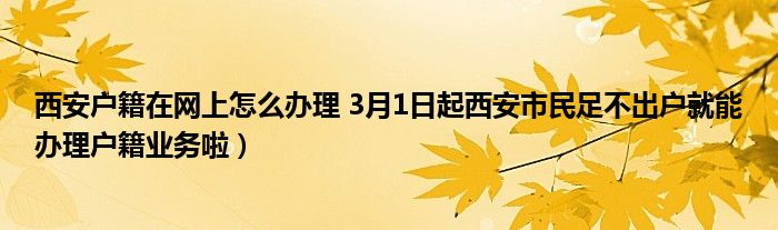 西安户籍在网上怎么办理 3月1日起西安市民足不出户就能办理户籍业务啦）