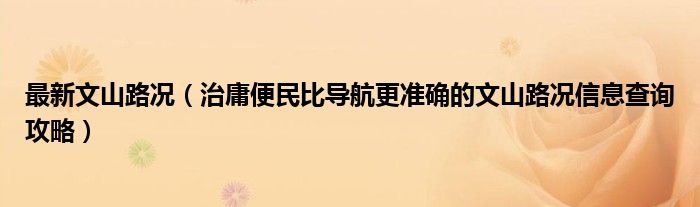 最新文山路况（治庸便民比导航更准确的文山路况信息查询攻略）