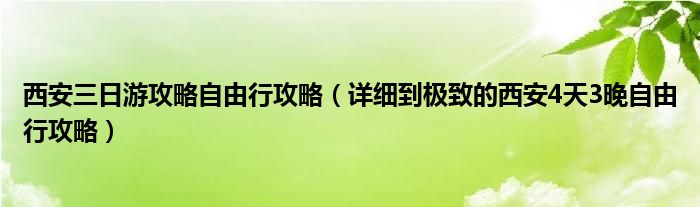 西安三日游攻略自由行攻略（详细到极致的西安4天3晚自由行攻略）