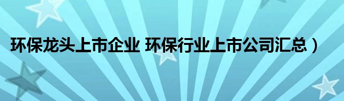 环保龙头上市企业 环保行业上市公司汇总）