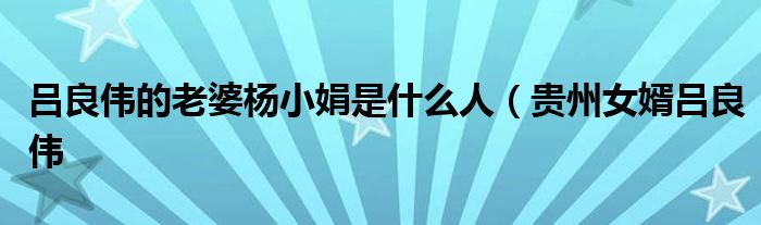 吕良伟的老婆杨小娟是什么人（贵州女婿吕良伟