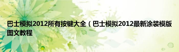 巴士模拟2012所有按键大全（巴士模拟2012最新涂装模版图文教程