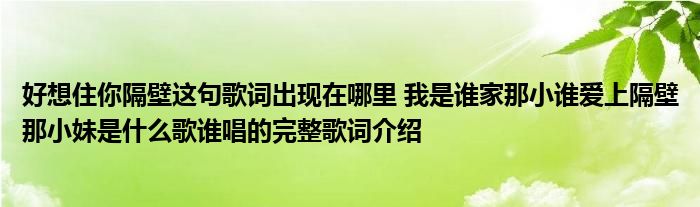 好想住你隔壁这句歌词出现在哪里 我是谁家那小谁爱上隔壁那小妹是什么歌谁唱的完整歌词介绍