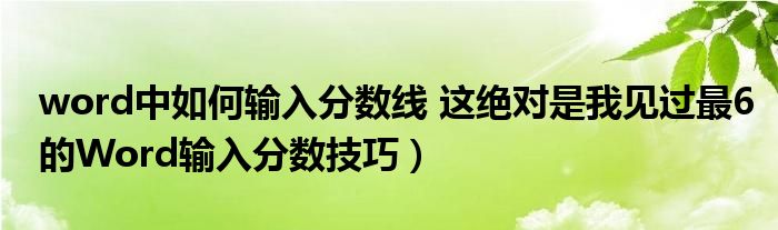 word中如何输入分数线 这绝对是我见过最6的Word输入分数技巧）