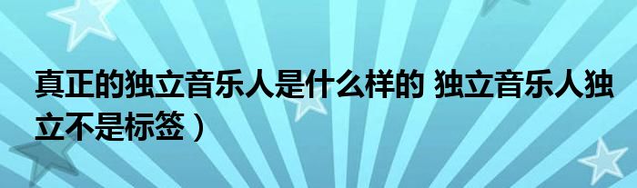 真正的独立音乐人是什么样的 独立音乐人独立不是标签）