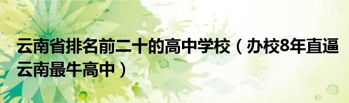 云南省排名前二十的高中学校（办校8年直逼云南最牛高中）