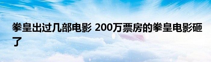 拳皇出过几部电影 200万票房的拳皇电影砸了