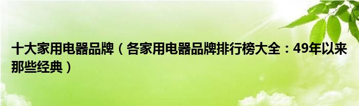 十大家用电器品牌（各家用电器品牌排行榜大全：49年以来那些经典）