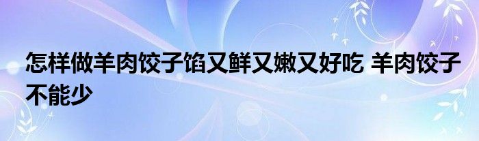 怎样做羊肉饺子馅又鲜又嫩又好吃 羊肉饺子不能少