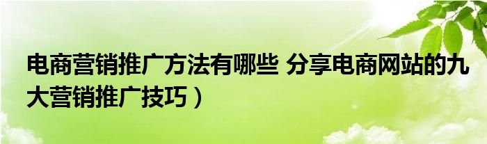 电商营销推广方法有哪些 分享电商网站的九大营销推广技巧）