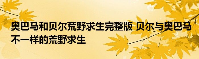 奥巴马和贝尔荒野求生完整版 贝尔与奥巴马不一样的荒野求生