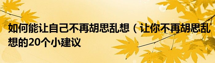 如何能让自己不再胡思乱想（让你不再胡思乱想的20个小建议