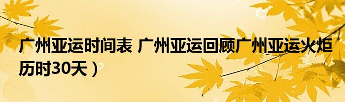 广州亚运时间表 广州亚运回顾广州亚运火炬历时30天）