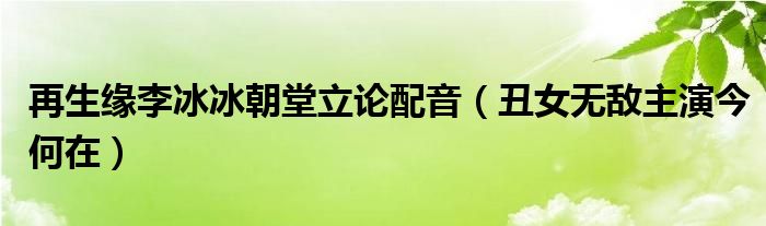 再生缘李冰冰朝堂立论配音（丑女无敌主演今何在）