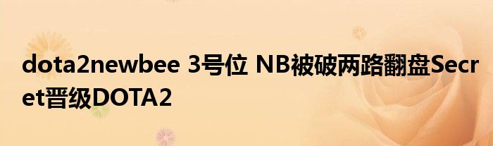 dota2newbee 3号位 NB被破两路翻盘Secret晋级DOTA2