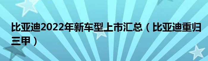 比亚迪2022年新车型上市汇总（比亚迪重归三甲）