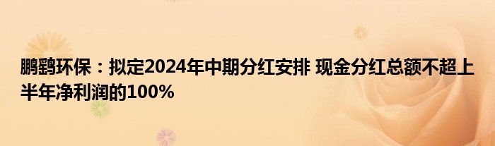 鹏鹞环保：拟定2024年中期分红安排 现金分红总额不超上半年净利润的100%