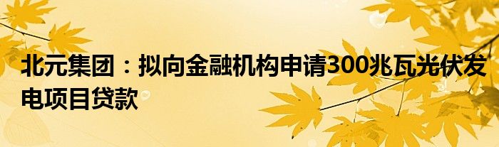 北元集团：拟向金融机构申请300兆瓦光伏发电项目贷款