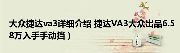 大众捷达va3详细介绍 捷达VA3大众出品6.58万入手手动挡）