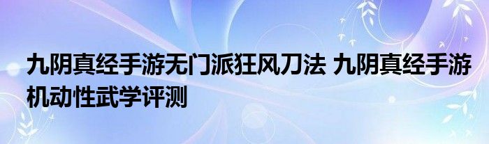 九阴真经手游无门派狂风刀法 九阴真经手游机动性武学评测