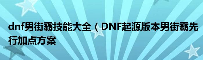 dnf男街霸技能大全（DNF起源版本男街霸先行加点方案