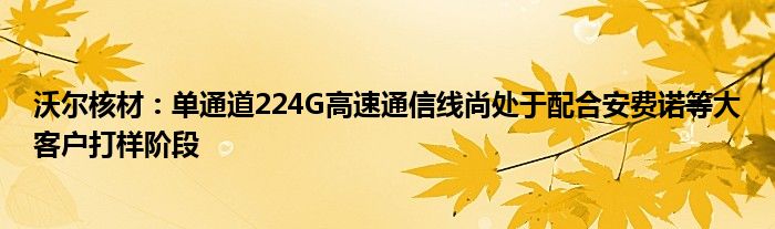 沃尔核材：单通道224G高速通信线尚处于配合安费诺等大客户打样阶段