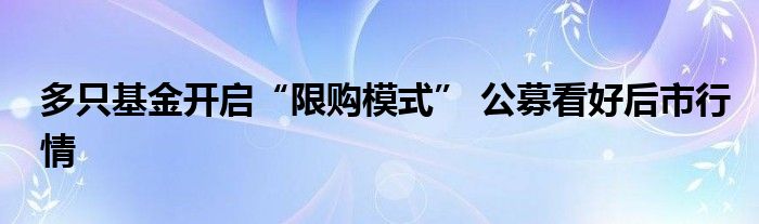 多只基金开启“限购模式” 公募看好后市行情