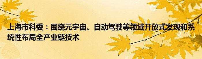 上海市科委：围绕元宇宙、自动驾驶等领域开放式发现和系统性布局全产业链技术