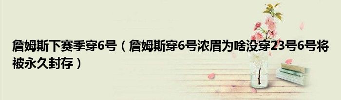 詹姆斯下赛季穿6号（詹姆斯穿6号浓眉为啥没穿23号6号将被永久封存）