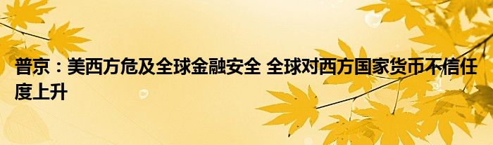 普京：美西方危及全球金融安全 全球对西方国家货币不信任度上升