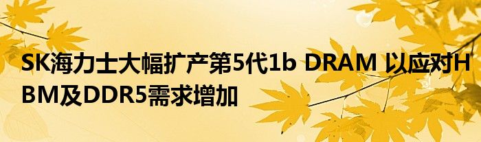 SK海力士大幅扩产第5代1b DRAM 以应对HBM及DDR5需求增加