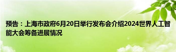 预告：上海市政府6月20日举行发布会介绍2024世界人工智能大会筹备进展情况