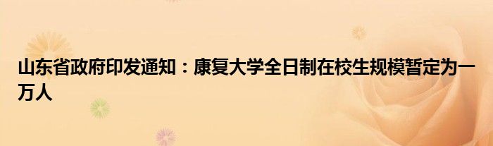 山东省政府印发通知：康复大学全日制在校生规模暂定为一万人